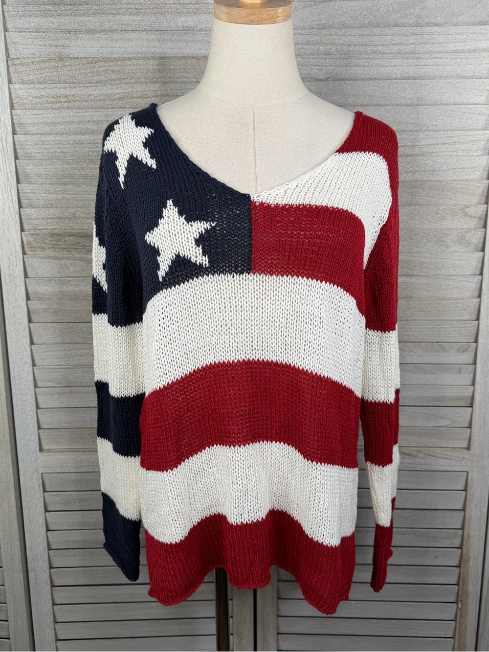 WOODEN SHIPS (Paola Buendia) Flag V Cotton Sweater Women's-M/L